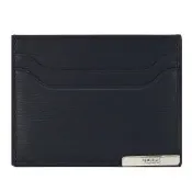TOD’S 金屬鐵牌LOGO 水波紋牛皮簡易式卡夾/名片夾(深藍)