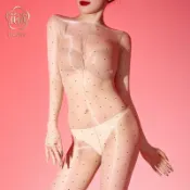 油亮1D極光緊身絲襪超薄透亮男女帶jj套開襠頭套五指連身衣