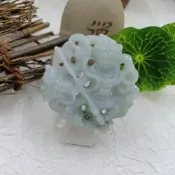辰品能量寶石 天然 翡翠A貨 細糯飄花簍空巧雕 乘龍三太子 中壇元帥