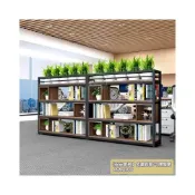 (店+)【安安家具】工業風裝飾鐵藝隔斷辦公室置物架落地屏風櫃客廳玄關花架書架簡約 鐵藝辦公室矮隔斷展示架 屏風 置物書架