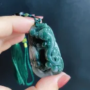 天然緬甸玉 翡翠 飄花 螭龍 如意 一葉致富 發財 包掛 禮物