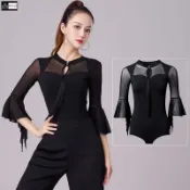 2025拉丁舞上衣女新款成人摩登拉丁舞衣夏季跳舞蹈練功服裝摩登舞露背連身衣服