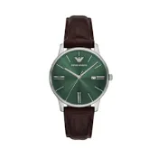 EMPORIO ARMANI 亞曼尼 官方授權  Minimalist系列 復刻簡約指針手錶 綠色面-贈高檔6入收藏盒(AR11672)41mm