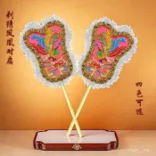 《商城金選🚀》日月扇刺繡天後聖母扇子神像媽祖古典佛宮廟用雙鳳金色繡品 I7CN
