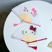kitty扇子 可愛卡通摺叠夏日必備可摺叠小扇子編寫小巧學生兒童竹扇 摺叠扇子 竹扇 kitty手扇