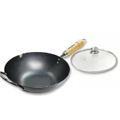 【PREMIUM 極】日本製無塗層不易生鏽鐵製北京鍋 30cm 超值兩件組(高品質玻璃鍋蓋+北京鍋)