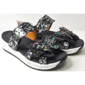 零碼鞋 8號 Zobr路豹 女款  氣墊拖鞋 H88 黑彩銀 麂皮 特價$1090元 (H系列) 鞋跟高度 2.8公分