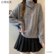 毛衣女冬季高級感高領正肩麻花大碼不規則翻領針織衫上衣 女裝毛衣 針織外套 針織上衣 毛衣 針織 冬季毛衣 冬季衣服 ぃ