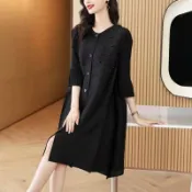 三宅一生洋裝 三宅一生衣服專櫃同款大码女装三宅褶皱连衣裙2024春秋新款贵夫人气质宽松显瘦开衫外套