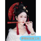 🚚臺灣出貨🚀格格間原創【紅屏】扇形折扇子紅色髮飾玄女髮簪複古風漢服花魁