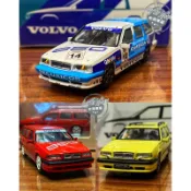 現貨 老周微影 1/64 Poprace VOLVO 850 T5R 瑞典國寶 賽車 淡黃色 富豪 合金模型車 Tlv