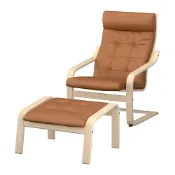 【IKEA 宜家家居】POÄNG 扶手椅附椅凳，實木貼皮, 樺木/grann 金棕色