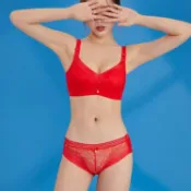 Olivia無鋼圈集中爆乳內衣褲組-紅色