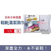 日本小林百貨-免水洗去污亮白鞋靴專用清潔擦拭濕巾12入x1包(加送抹布1條+鞋刷1支)(買1送2超值組)