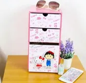 （可開發票）Hello Kitty 凱蒂貓 櫻桃小丸子直式 三層抽屜 收納盒 收納櫃 化妝櫃 飾盒（滿額免運）