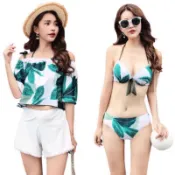 👙多件式泳衣 比基尼 爆乳4件式泳裝 印花上衣/短褲 泳衣/性感/遮肚/顯瘦 夏天海邊渡假 溫泉泳衣 氣質泳衣