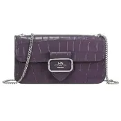 【COACH】Morgan 經典金屬LOGO鱷魚紋皮革翻蓋鍊包斜背包(深紫)