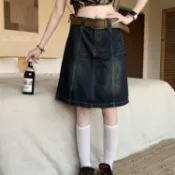 裙子 牛仔裙 美式顯瘦百搭牛仔魚尾裙女新款寬鬆復古復古刷舊高腰a字短裙子 韓系 洋裝 長裙 顯瘦 半身裙 連衣裙 百搭