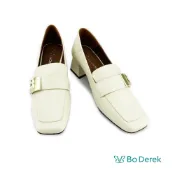 Bo Derek 經典B字方扣方頭粗跟樂福鞋-白色