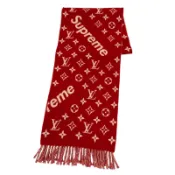【DOKODEMO】成色極佳☆LOUIS VUITTON× Supreme SUP MP1890 羊毛羊絨流蘇圍巾RED英國製造 正品 女士