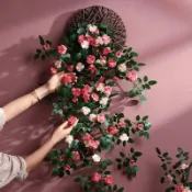 11.12仿真薔薇花 壁掛假花 垂吊蘭裝飾 室內客廳牆壁遮醜藤蔓高檔掛牆綠植
