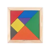 (店+)木製七巧板 益智七巧板遊戲 (中方形)/一個入 10cm x 10cm 七巧板圖形 木製七巧板拼圖