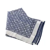 LV Louis Vuitton路易威登 M71376 Monogram DENIM 披巾-藍色