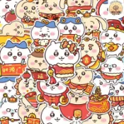 時光文學 文具 買50張送50張吉伊卡哇 Chiikawa 春節 新年 貼紙 手帳貼紙 行李箱貼紙 防水貼紙 手機貼紙