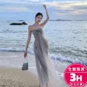 【梨卡】隔日到貨 女裝 洋裝 沙灘裙 一字領洋裝 海邊度假長裙 露背洋裝 飄逸連身裙 純欲風長裙C6635【現貨24H】