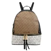 【Michael Kors】Rhea zip 經典滿版印花雙層手提淑女包後背包(黑咖)