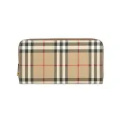 [小樹購] BURBERRY Vintage 格紋皮革ㄇ形拉鍊皮夾(米色/石楠木棕色)