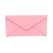 【DOKODEMO】【二手】Prada PRADA 雙折長皮夾信封式粉紅色皮革金屬Logo信封拉鍊長版皮夾 女士二手 A
