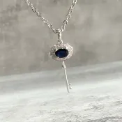 藍寶石吊墜 天然剛玉 南非鑽石 14K K585 天然寶石 鑰匙項鍊