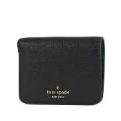 【KATE SPADE】Lena 荔枝紋釦式對開短夾-黑色