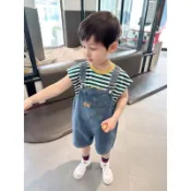 【BABY】兒童服飾 萌噠噠男童童裝 薄款軟牛仔揹帶短褲 夏季新款兒童五分褲子 男孩吊帶褲