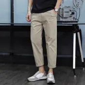 (店+)夏季薄款潮流直筒休閑褲男九分褲微錐潮版寬松男褲9分淺卡其褲子 【威登尼男装】