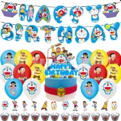 Coso party🌟哆啦A夢主題生日派對裝飾Doraemon生日拉旗氣球蛋糕插