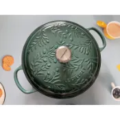 【愛咪雜貨小舖】全新Le Creuset 橄欖雕花 綠光森林 典藏淺底鐵鍋 淺底鍋 淺燉鍋 燉鍋 圓鍋 湯鍋 30c