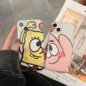 可愛海綿寶寶派大星 IPhone 11 12 13 14 15 16 17 Pro Max XS 全包邊防摔透明手機殼