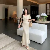 夏季性感收腰顯瘦斗篷上衣高腰包臀魚尾裙半身裙套裝女