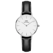 DW Daniel Wellington 浪漫雪菲爾黑色皮帶石英腕錶-銀框/28mm(DW00100242)