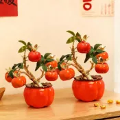 柿柿如意喜慶家居飾品擺件春節新年擺件柿子客廳家居旺宅喜慶擺件