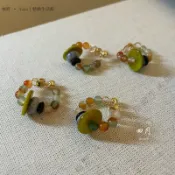 ✨台灣出貨#【1.5萬人收藏】天青煙雨」彩色小石頭複古串珠蚊香盤耳夾耳圈可愛少女心韓係耳飾