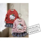 [Kid's Shop]熱銷🔥現貨 貓咪細格擺洋裝刷毛保暖洋裝 女童童裝 長版洋裝 女童長袖上衣 兒童長袖 兒童洋裝