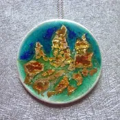 ▓░ 銀 / Ying / 戒 / Chieh / ▓░   〈山．日出〉 掐絲琺瑯純金箔999純銀墜子 Fine Gold Foil Cloisonne Enamel on 999 Fine Silver Pendant