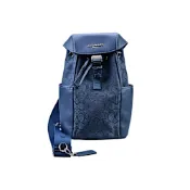 COACH  丹寧藍C LOGO緹花布拼接同色素面皮革釦環中性款水桶單肩包/斜背/腰胸包