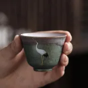 台灣精選 熱門熱賣商品🛒瑞鶴呈祥仙鶴茶杯 手工粗陶窯變復古品茗杯個人主人杯單杯聞香杯【4-6個工作日極速發貨】
