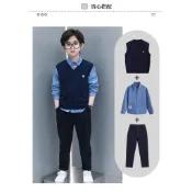 【Mini】童裝館 男童春秋裝套裝2024新款兒童中大童帥氣學院風長袖襯衫馬甲三件套男童套裝花童禮服鋼琴錶演服 英倫