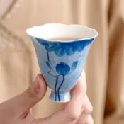 藍蓮花聞香杯 手繪陶瓷 主人杯 高檔功夫茶具 茶杯 個人喝茶專用 品茗杯 手工杯 茶道杯