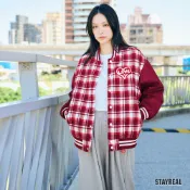 STAYREAL LOVE IS LOVE格紋棒球外套 - 紅白